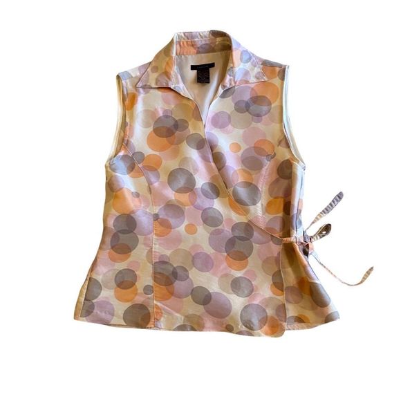 Preloved 100% silk Silkland wrap top with orange/purple bubble pattern - Picture 1 of 12